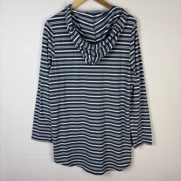 Garnet Hill Blue White Striped Tunic with Hood and Pockets - Picture 2 of 6